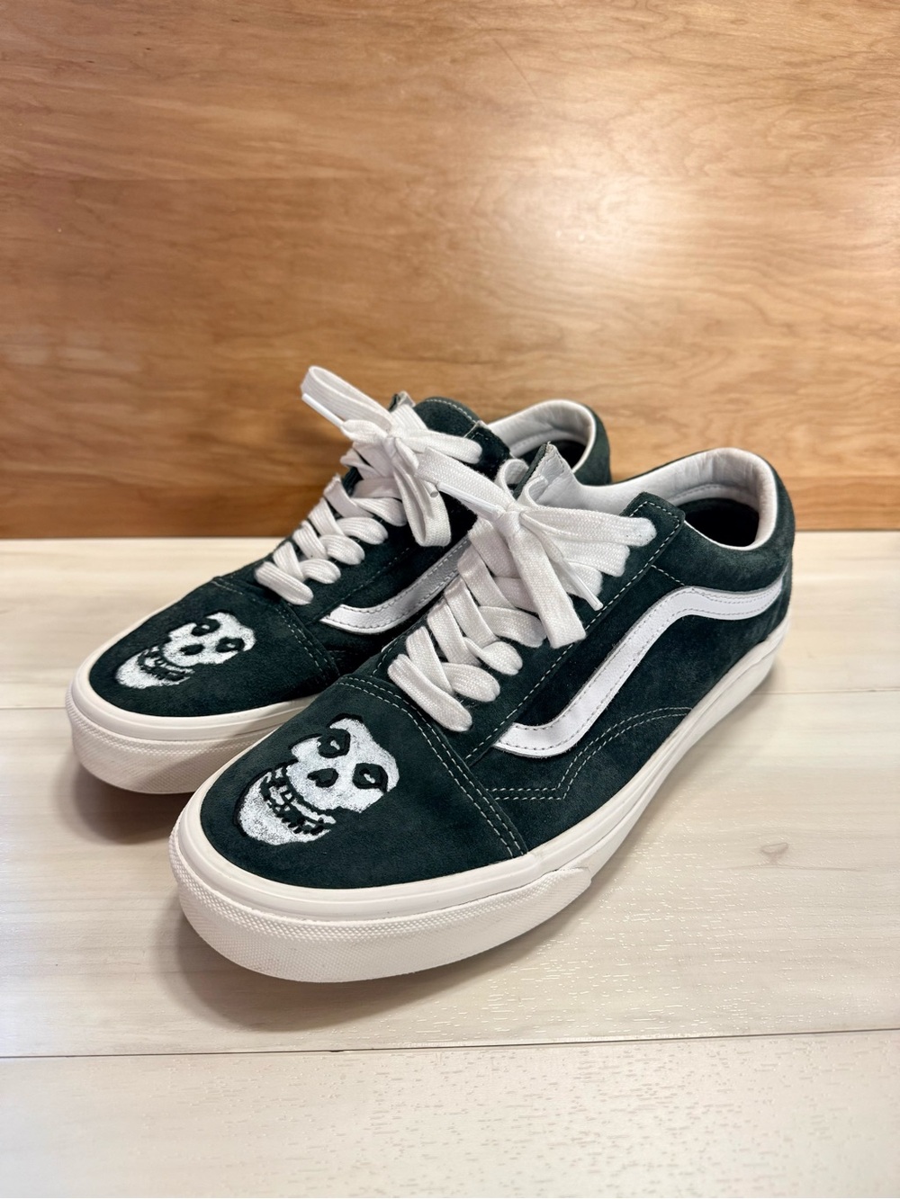 Custom Vans + Misfits Old Skool Skate shoes- Dark Green, size 9